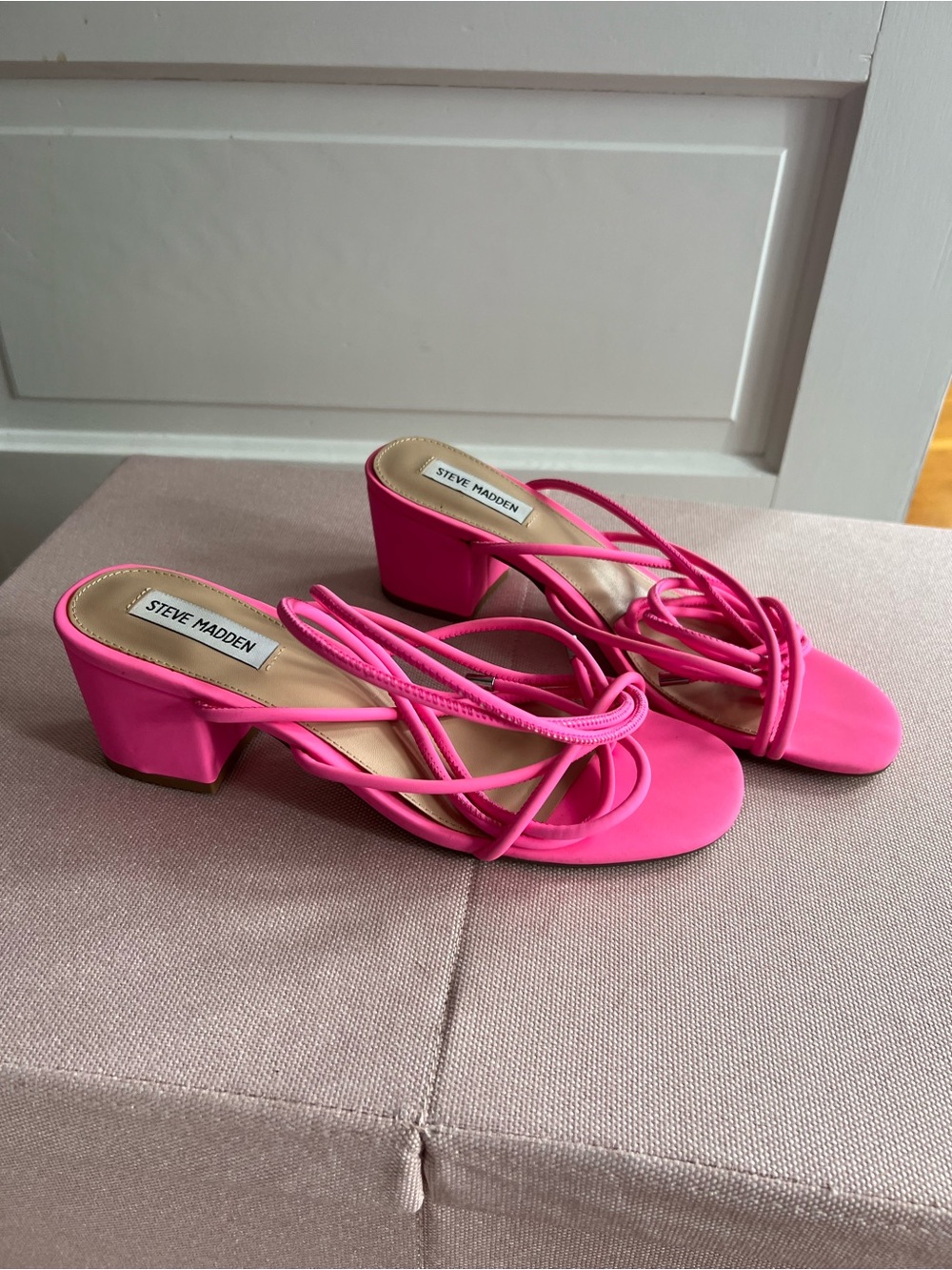 Steve Madden Hot Pink Strappy Low Block Heels